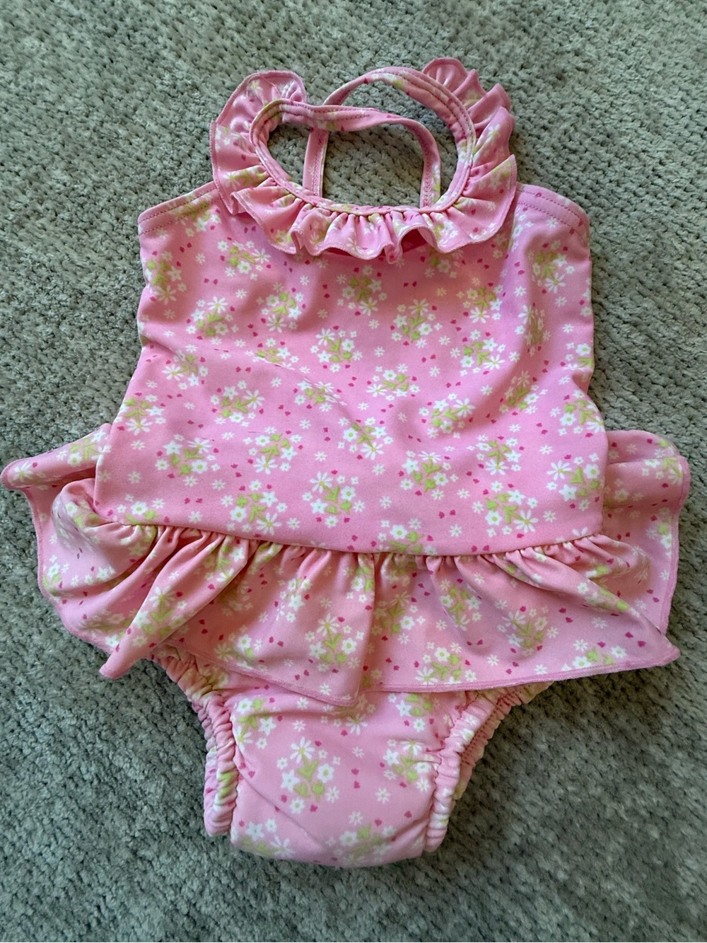 I Play Baby Girls Pink Floral Ruffle One Piece Swimsuit UPF 50+ 12-18 Months